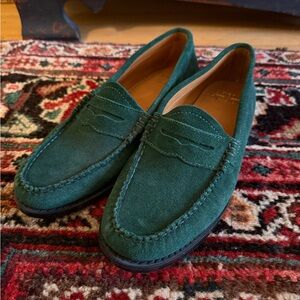Green suede Madewell and Weejun loafer